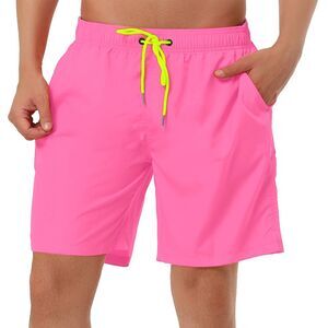 Solid Beach Shorts Drawstring Surfing Mesh Lining Swimwear Board Shorts Pink